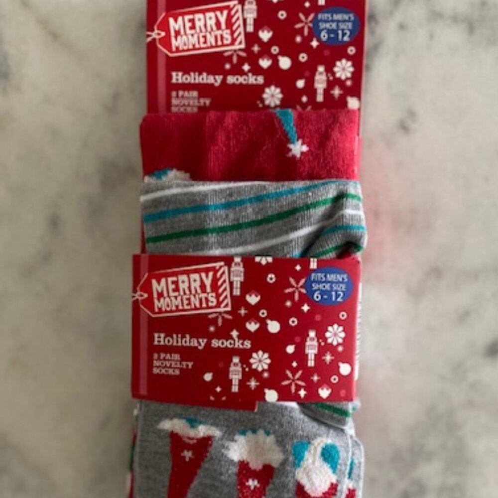 2 Pair Merry Moments ALDI Men's Holiday Crew Socks - SIZE 6-12
